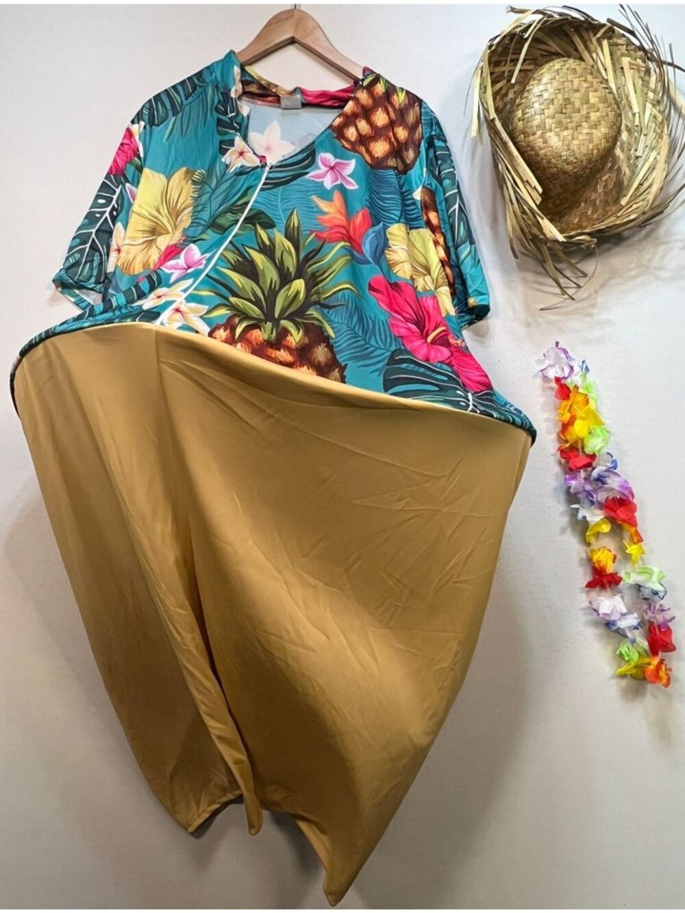 Toulite 3 Pcs Adult Tacky Tourist Costume Straw Hat Hula Garland Hawaiian Multi
